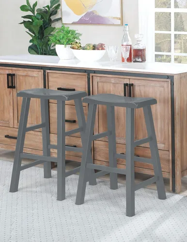 Vista 6 de eHemco Taburetes de madera maciza con asiento de silla, 29 pulgadas, gris, juego de 2