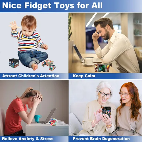 Vista 5 de Juego de cubos mágicos 3D Flips, paquete de 3 juguetes para ansiedad de cubo infinito, transforman cubos de rompecabezas para aliviar el estrés