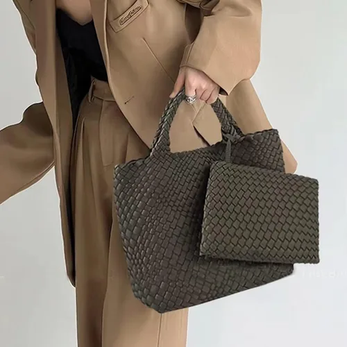 Vista 6 de Bolso Hobo de moda, hecho a mano, tejido casual, para mujer, de gran capacidad, de neopreno, de retazos, para mujer