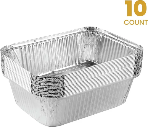 Vista 5 de PLASTICPRO Moldes desechables de papel de aluminio para llevar de 5 LB de 7'' X 10'' X 3'' pulgadas, moldes para hornear - utensilios de cocina