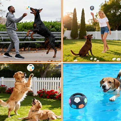 Vista 6 de The Mellow Dog - Pelota calmante con asa, pelotas interactivas fuertes y duraderas con forma de fútbol, juguete de fútbol para perros para jugar