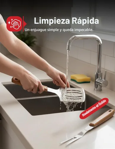 Vista 7 de Juego de herramientas profesionales para barbacoa de madera de acacia (3 piezas) – Kit de accesorios de parrilla de acero inoxidable resistente