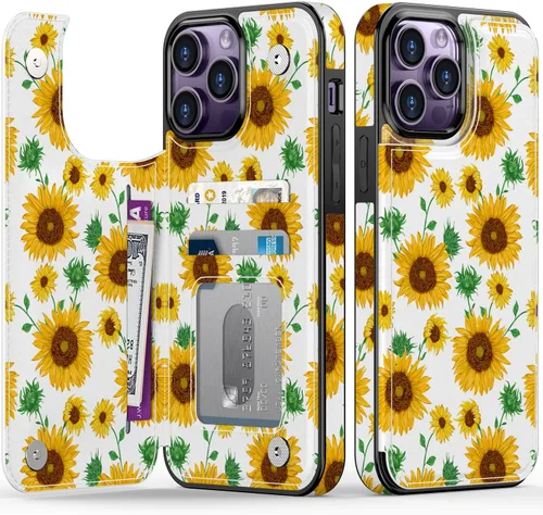 Vista 279 de LETO para iPhone 15 Pro Funda tipo cartera - Tapa tipo folio con patada - Diseños de moda - Tarjetero - Funda protectora para mujeres y niñas - 6.1