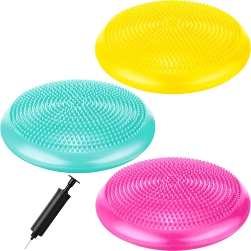 Vista 7 de Leitee 3 piezas de cojín de movimiento inflado para ejercicio para niños sensoriales, asiento flexible, tabla de balanceo, disco de equilibrio