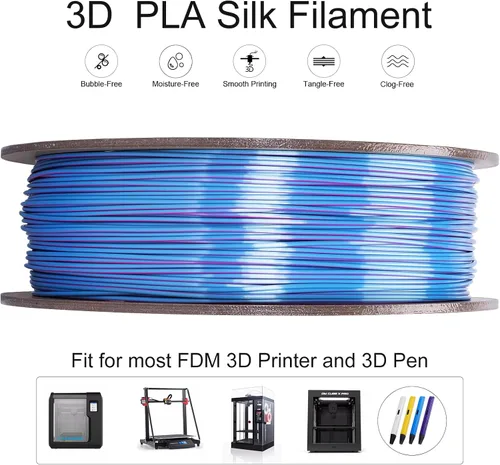 Vista 3 de Kretrum - Filamento de impresora 3D de seda de doble color PLA 1.75mm, filamento PLA de seda con cambio de color para impresión 3D, 1kg / 2.2lbs