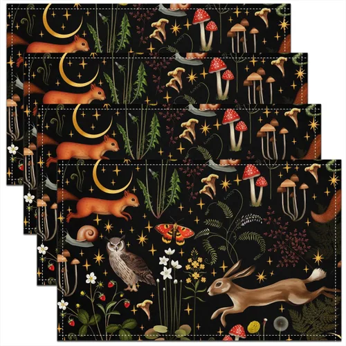 Vista 19 de Juego de 4 manteles individuales con diseño de hongos salvajes, acuarela, plantas naturales, decoración de plantas, para niños, adolescentes