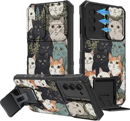 Vista 85 de Funda para Samsung Galaxy A13 5G/4G/A04S, Galaxy A13 5G con cubierta de cámara deslizante, funda de doble capa integrada con función atril