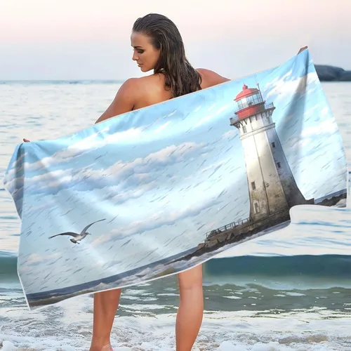 Vista 6 de Blueangle Dark Sky Lighthouse - Toalla de playa ligera y compacta de gran tamaño, toalla de viaje súper absorbente de secado rápido para natación