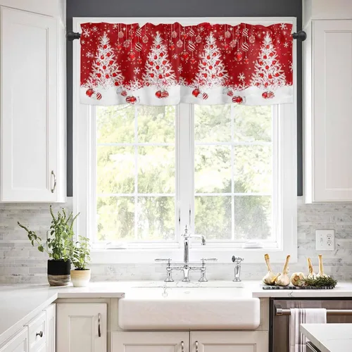 Vista 75 de Cenefas de Navidad de invierno para ventanas, cortinas de cocina con bolsillo para barra, cortinas con aislamiento térmico para ventana de baño