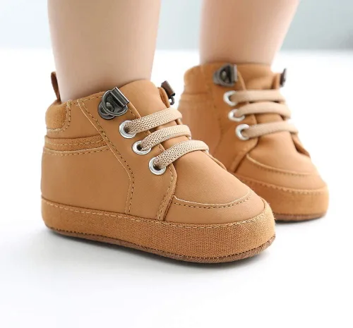 Vista 2 de Babelvit Zapatillas de lona con suela suave para bebé y niña, con cordones y cordones para bebé, botas unisex jasta el tobillo recién nacidos