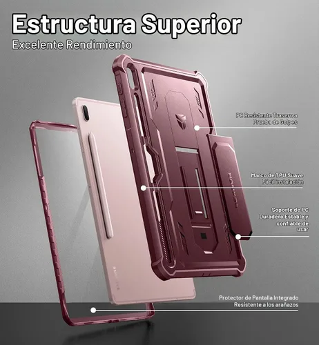 Vista 4 de Dexnor Funda para Samsung Galaxy Tab S7 FE de 12.4 pulgadas (2021), [protector de pantalla y soporte integrados] con soporte para bolígrafo Rojo