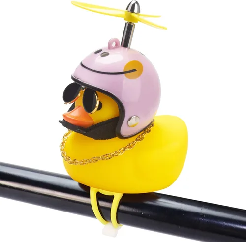 Vista 27 de wonuu Adornos de pato de goma para automóvil, decoración de tablero de instrumentos de pato amarillo, cuernos de bicicleta de pato con casco