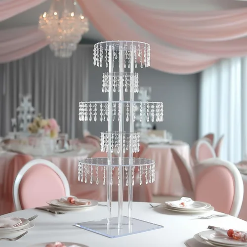 Vista 15 de Efavormart - Paquete de 2 elevadores de plástico transparente de 12 pulgadas con borde dorado para cupcakes y postres, soporte desechable para tartas