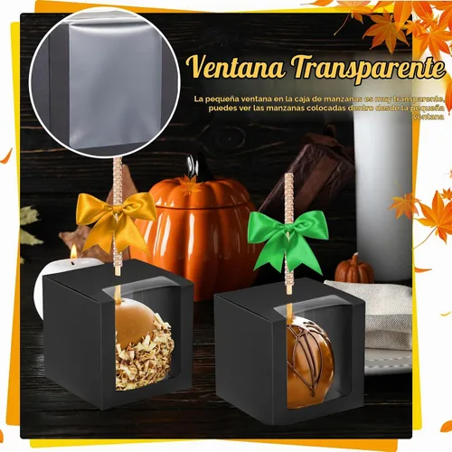 Vista 3 de Juexica 30 cajas de manzana de caramelo con agujero, cajas de regalo de Negro