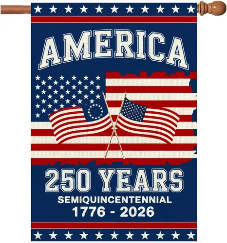 Vista 11 de Banderas de jardín con el 250 aniversario de Estados Unidos para exteriores, bandera de Estados Unidos del 250 aniversario 1776-2026, letrero
