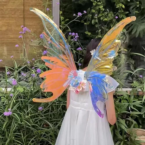 Vista 7 de Alas de mariposa LED para niñas, mujeres, perros, alas brillantes para mascotas con luces LED y música, alas iluminadas para adultos, alas