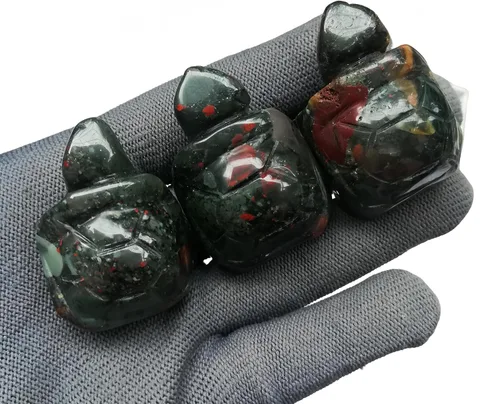Vista 4 de Estatuas de animales talladas a mano de tortuga de sangre africana natural, coleccionables, cristales de 1.5 pulgadas y escultura de piedras