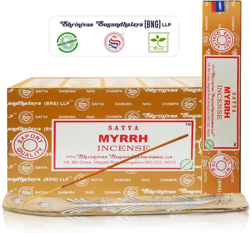 Vista 15 de Varillas de incienso Satya Champa, Paquete de 15gmx12 de inciensos Satya Bng con paquete de soporte de incienso Raajsee, Incienso natural Satya Nag