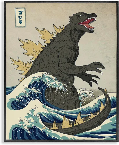Vista 12 de Ilustración náutica de estilo oriental de Godzilla' Arte Giclée enmarcado Blanco costero (Texturado)
