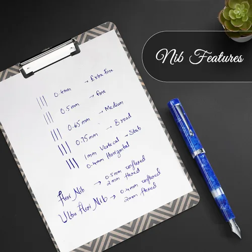 Vista 7 de FPR Jaipur V2 - Pluma estilográfica recargable con relleno de pistón azul para escritores Ultra Flex Nib, Cracked Ice Acrylic Body, Ebonite Feed