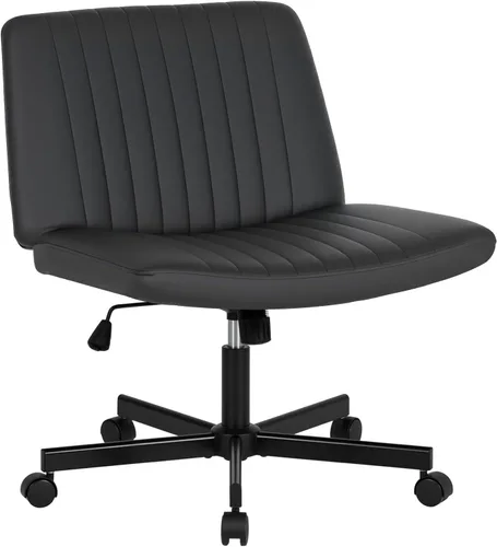Vista 16 de PayLessHere Silla Criss Cross Ancha, Silla de Escritorio de Oficina sin Brazos, Silla de Tocador con Respaldo con Ruedas Giro 360, Altura Ajustable