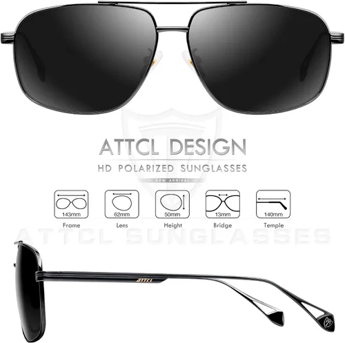 Vista 3 de ATTCL Gafas de sol polarizadas de moda para hombre, protección UV, marco de metal