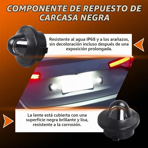 Vista 3 de Kit de luces LED para matrícula con 2 bombillas LED, 2 arneses de cables, 2 carcasas negras, reemplazo de montaje de lámpara de etiqueta para Ford