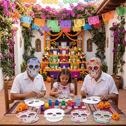 Vista 5 de Dia De Los Muertos Mask Craft Kit, Day of The Dead Color Skull Mask