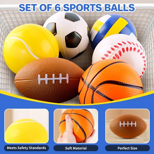 Vista 3 de Pelotas de juguete de regalo para niños pequeños de 3, 4, 5 años, 6 pequeñas bolas deportivas de espuma para bebé con pelota de fútbol soccer
