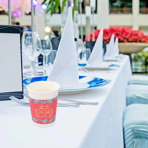 Vista 9 de ABOOFAN Taza de papel de boda china 50pcs espesar taza de papel desechable tenedor de bebida vajilla para boda