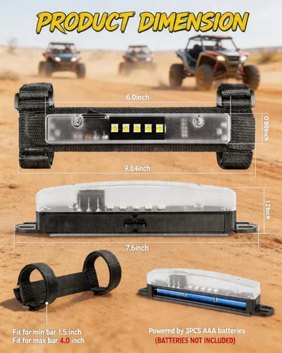 Vista 2 de Luz de techo interior para UTV, ANGU-OFFROAD Luz LED universal para montaje en barra antivuelco para luces de cúpula UTV, luces de jaula de utilidad