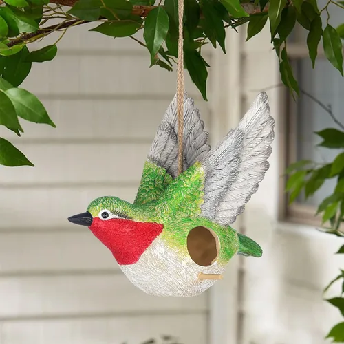 Vista 7 de BAYN Casa de pájaros para exterior, colgante hecho a mano de resina para colibríes, casas para pájaros al aire libre, pájaro azul, rechino, casas
