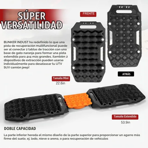 Vista 3 de BUNKER INDUST Tablas de tracción todoterreno con base de gato, alfombrilla de tracción de neumáticos extensible multifuncional, para pistas