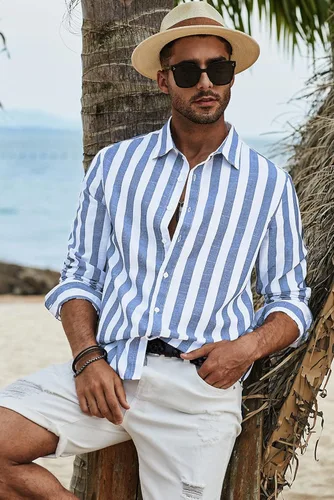 Vista 5 de JMIERR Camisas de vestir de algodón con botones y estilo casual para hombre
