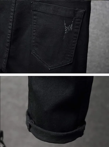 Vista 5 de GINZOUS pantalones vaqueros elásticos negros bordados con flores rojas para hombre