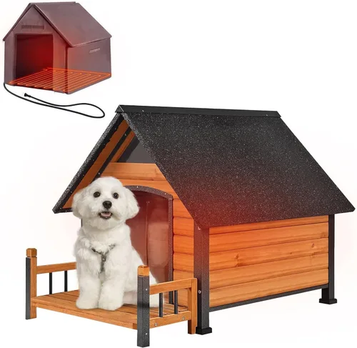 Vista 9 de Casa para perros al aire libre con forro aislante completo, resistente a la intemperie, refugio para cachorros, perrera para interiores, Marrón