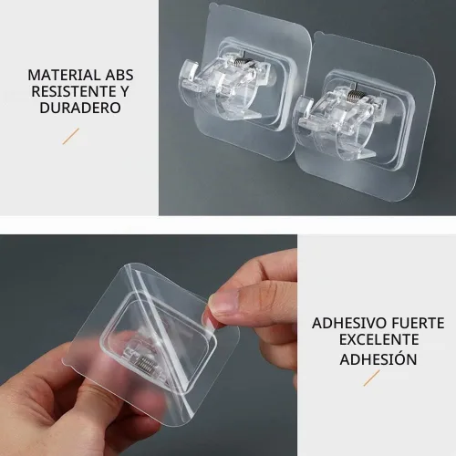 Vista 4 de 8 piezas de ganchos autoadhesivos para barra de cortina, soportes de barra de cortina autoadhesivos sin taladro, ganchos de cortina sin clavos