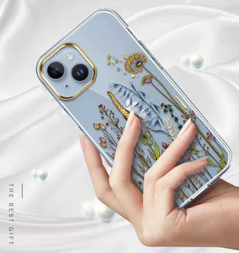 Vista 3 de luolnh Funda compatible con iPhone 15 Plus, para mujeres y niñas, a prueba de golpes, transparente, patrón floral, carcasa trasera dura para iPhone