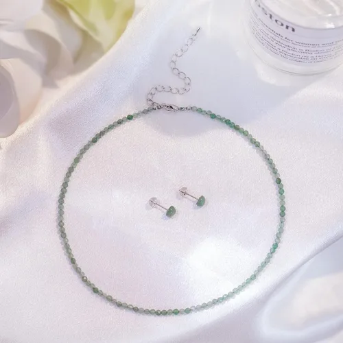 Vista 3 de Genuine Stone Choker 3MM Tiny Beaded Choker Necklace S925 Earrings Facet Shinny Crystal Choker Necklace 14"+3" Adjustable Jewelry Sets Gifts for