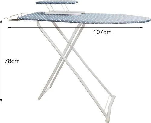 Vista 2 de Tabla de planchar compacta tamaño completo, ajustable plegable de pie para ropa de pie mesa de hierro extra ancha, material de madera y hierro