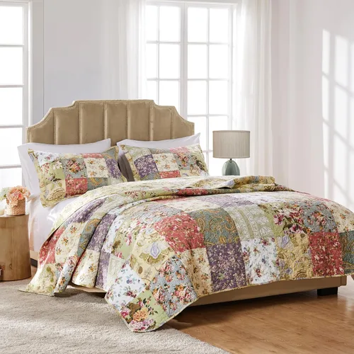 Vista 5 de Greenland Home Blooming Prairie Juego de Edredón de Retazos Autentico 100% Algodón, 2 Piezas Twin/Twin XL, Modelo: GL-0809CMST