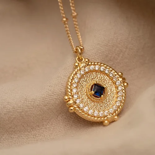 Vista 5 de MTMY Collar de moneda de oro de 14 quilates, chapado en oro de 14 quilates, delicado collar con dije de moneda de oro para mujer, collar de disco