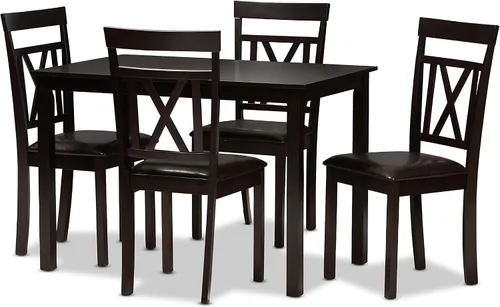 Vista 9 de Baxton Studio Rosie Silla de comedor y silla de comedor tapizada de piel sintética marrón oscuro