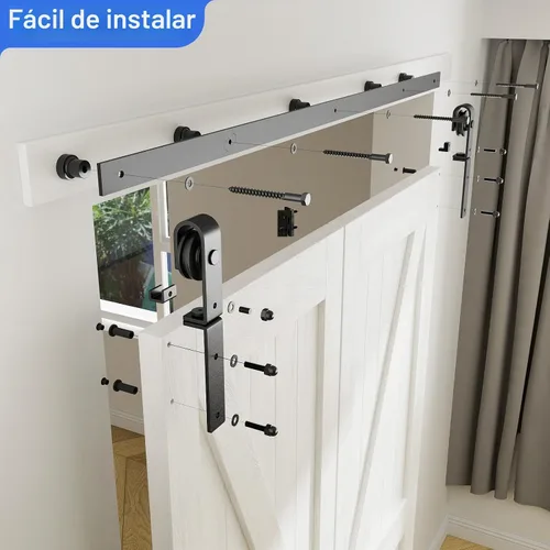Vista 6 de CCJH - Kit de herrajes para puerta corredera plegable de granero de 30", para 2 puertas, se desliza suave y silenciosamente, riel negro