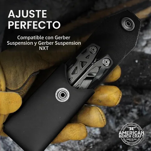 Vista 5 de Funda de cuero multiherramienta para Gerber Suspension y Gerber Suspension NXT (Negro) - Soporte de herramientas de cinturón de cuero de grano