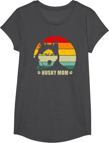Vista 50 de Husky Mom Retro Dog Lover Mother Siberian Huskies Tee Women T-Shirt Asphalt Grey