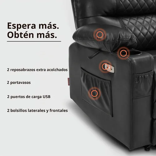 Vista 8 de MCombo Zero Gravity Power Silla reclinable con calor y masaje PR621 (negro)