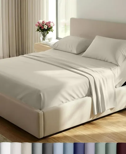 Vista 38 de California Design Den Juego de sábanas de lujo tamaño Queen, 800 hilos, 100% satén de algodón para cama tamaño Queen, juego de ropa de cama con Beige