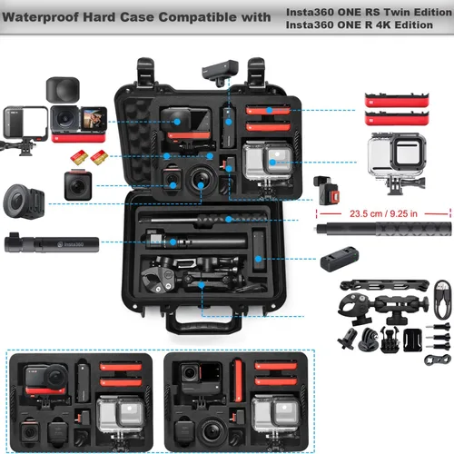 Vista 2 de Lekufee Funda rígida portátil impermeable compatible con cámara de acción Insta360 ONE RS/Insta360 ONE R y accesorios (solo funda)