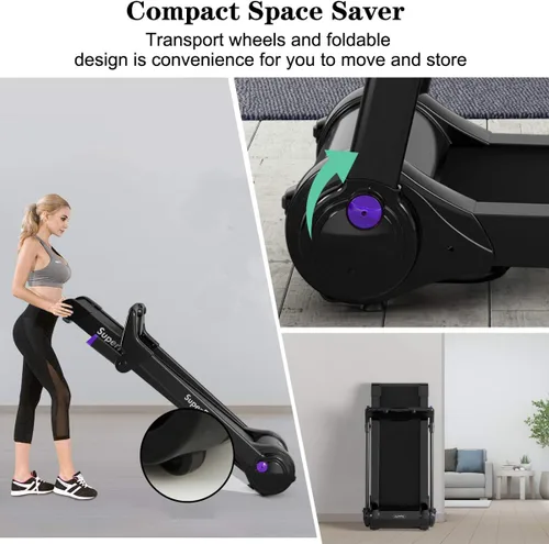 Vista 5 de Cinta de correr plegable motorizada 3.0HP, cintas de correr portátiles con pantalla digital HD, altavoz de dientes azules y control de aplicación